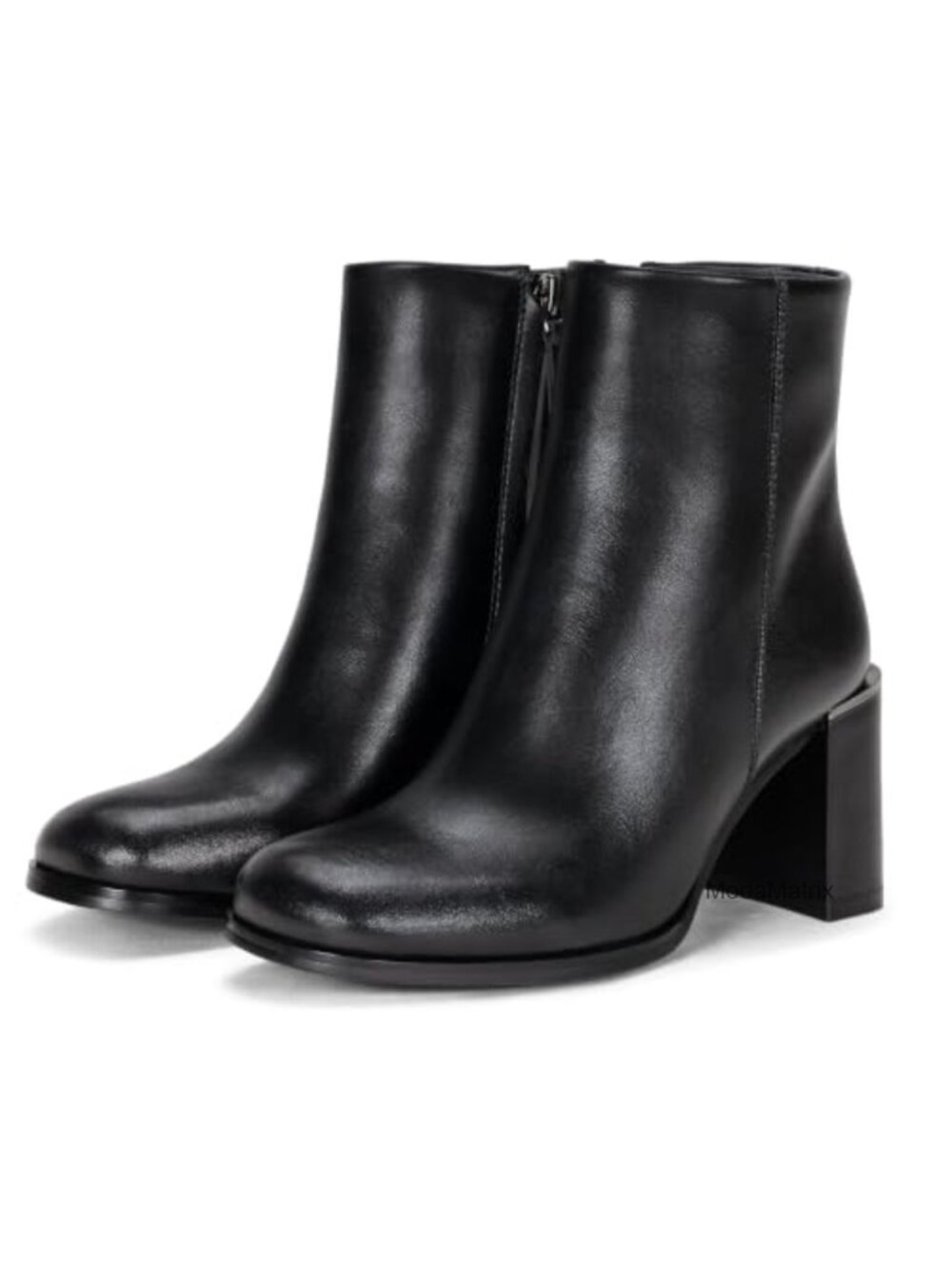 Faux Leather Square Toe Chunky Heel Side Zip Ankle Boots